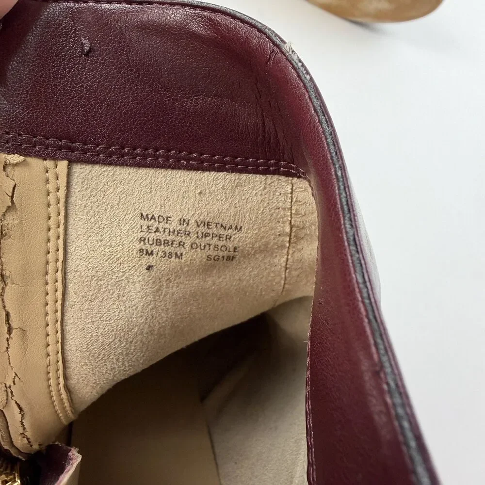 Michael Kors Womens Leather Ankle Boots Size 8M Burgundy Red Block Heel Booties